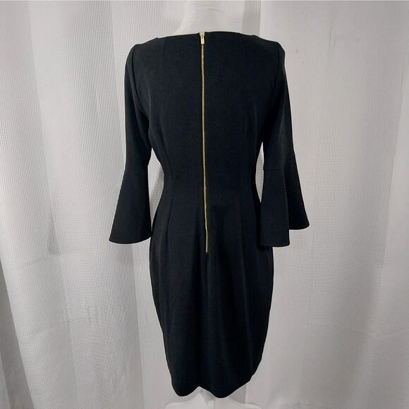 CALVIN KLEIN! STUNNING CHIC BLACK BELL SLEEVE SHEATH STYLE MIDI DRESS! SZ 8 - Picture 6 of 10